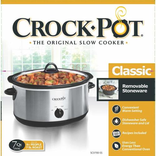7 Qt. Manual Stainless Steel Slow Cooker with Glass Lid