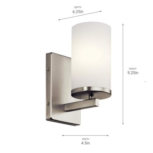 Crosby 1-Light Brushed Nickel Bathroom Indoor Wall Sconce Light with Satin Etched Cased Opal Glass Shade