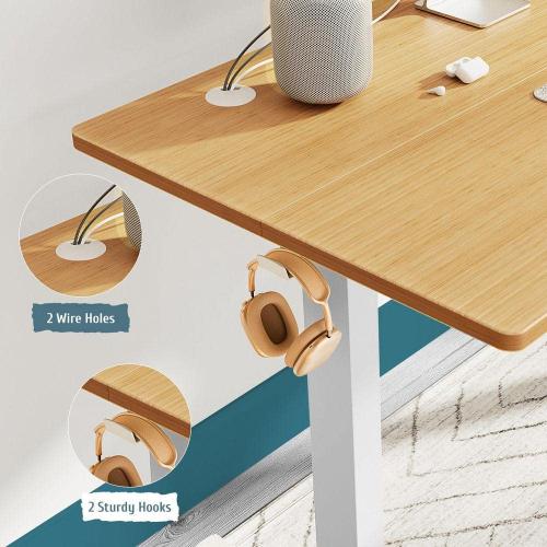 WONDER COMFORT . Electric Oak Adjustable Height Rising Standing Desk with Splice Board, 2 Hook and Wire Hole