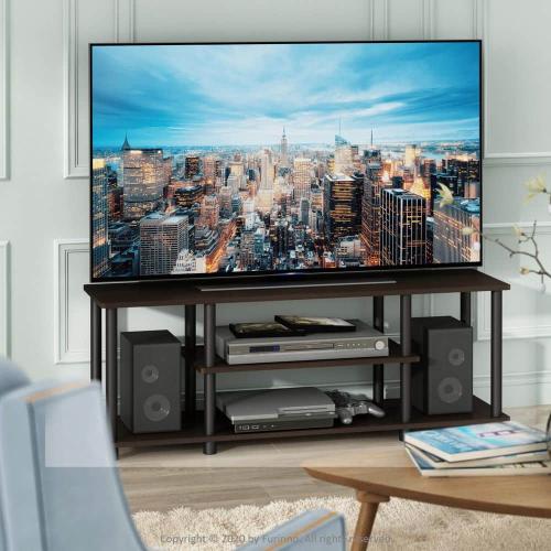 Turn-N-Tube Size 44 in. Color Dark Brown and Black Particle Board TV Stand Fits TVs Up to 55 in. with Cable Management