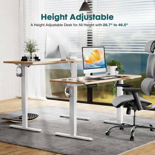 WONDER COMFORT . Electric Oak Adjustable Height Rising Standing Desk with Splice Board, 2 Hook and Wire Hole
