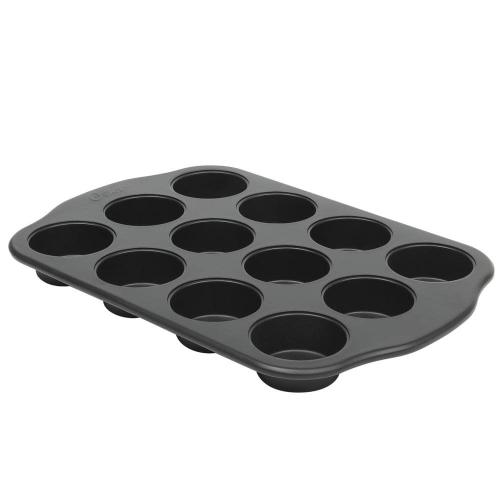Teston Platinum Collection 12-Cup Nonstick Carbon Steel Muffin Pan in Matte Black