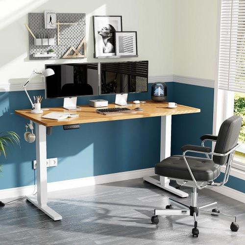 WONDER COMFORT . Electric Oak Adjustable Height Rising Standing Desk with Splice Board, 2 Hook and Wire Hole