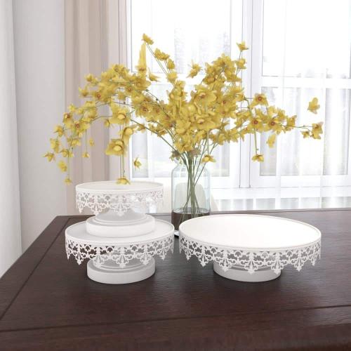 White Decorative Cake Stand with Pedestal Base (Set of 3)
