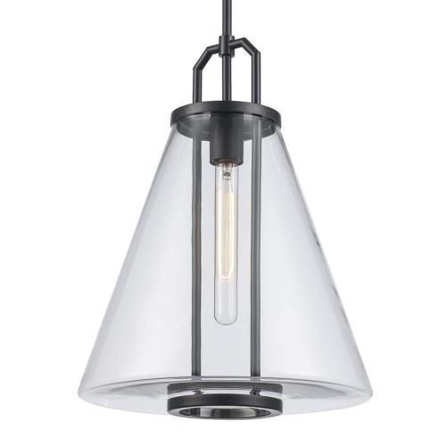 River 13.25 in. 1-Light Black Pendant Light Fixture with ( missing Clear Glass Shade