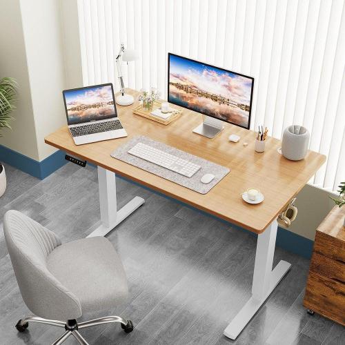 WONDER COMFORT . Electric Oak Adjustable Height Rising Standing Desk with Splice Board, 2 Hook and Wire Hole