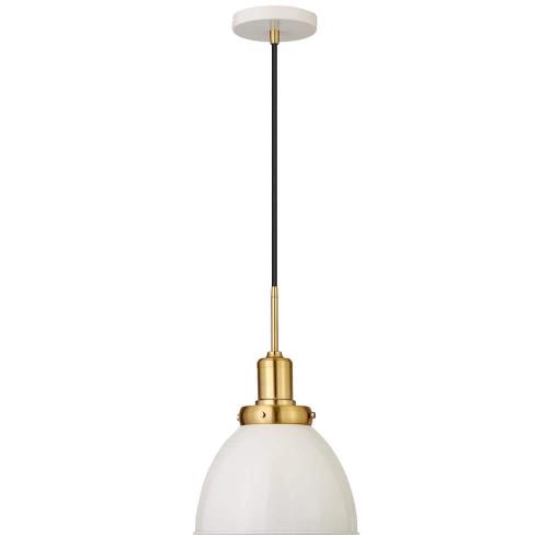 Madison 1-Light Pearled White and Brass Pendant with Metal Shade