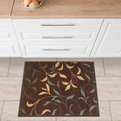 Ottohome Collection Non-Slip Rubberback Leaves Design 2x3 Indoor Entryway Mat, 2 ft. 3 in. x 3 ft., Brown