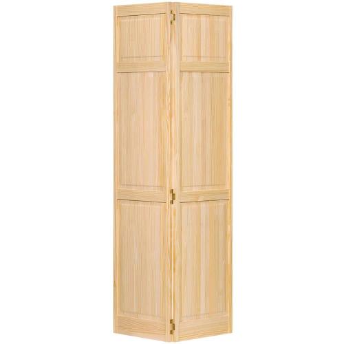 28 in. x 80 in. Traditional 6-Panel Unfinished Solid Core Pine Bi-Fold Door