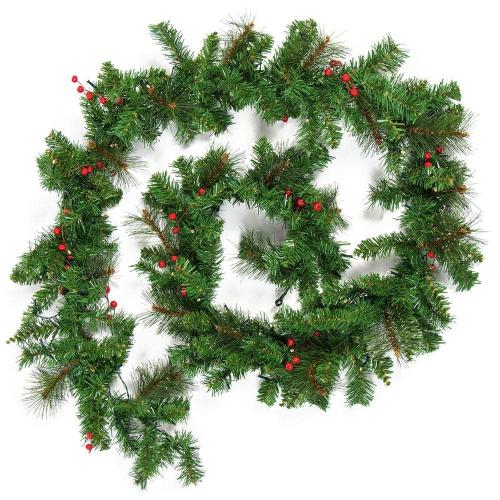 9 ft. Battery Operated Pre-Lit LED Artificial Christmas Garland with Silver Bristles, Pine Cones, Berries
