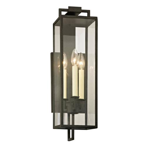 Size 21.5 Beckham 3-Light Forged Iron 21.5 in. H Outdoor Wall Lantern Sconce with Clear Glass
