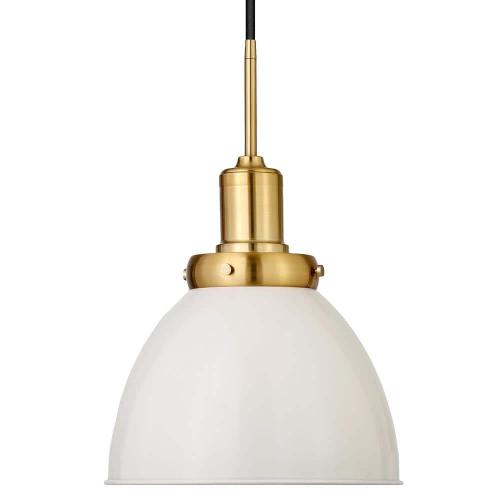 Madison 1-Light Pearled White and Brass Pendant with Metal Shade