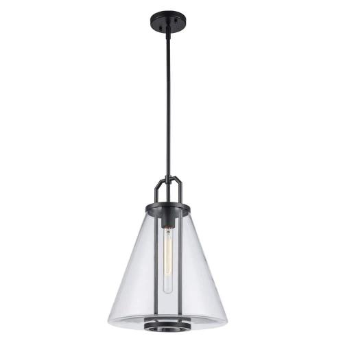 River 13.25 in. 1-Light Black Pendant Light Fixture with ( missing Clear Glass Shade