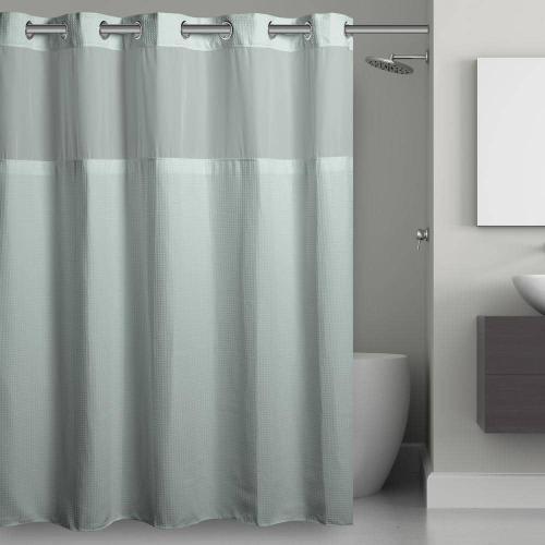 Waffle 71 in. W x 74 in. L Polyester Shower Curtain in Misty Blue waffle
