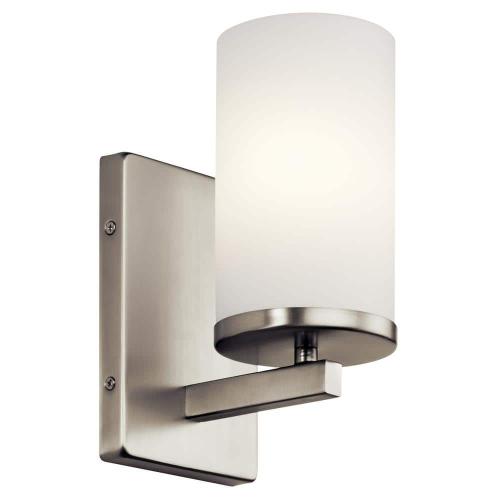 Crosby 1-Light Brushed Nickel Bathroom Indoor Wall Sconce Light with Satin Etched Cased Opal Glass Shade