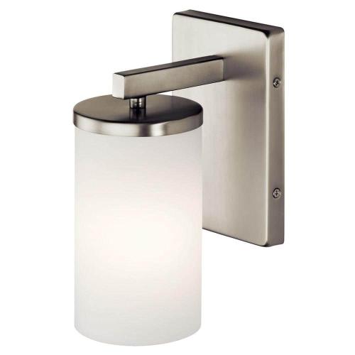 Crosby 1-Light Brushed Nickel Bathroom Indoor Wall Sconce Light with Satin Etched Cased Opal Glass Shade