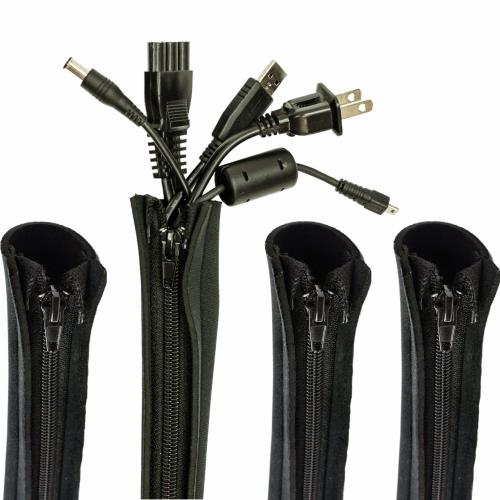 4 Pack Blue Key World Cable Management Sleeve 20 Inch Cord Organizer System with Zipper for TV Computer Office Home Entertainment Flexible Cable Sleeve Wrap Cover Wire Hider System (Black)