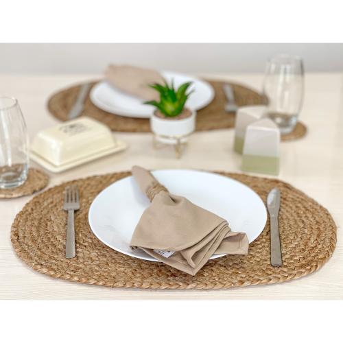 CHARDIN HOME Round Jute & Cotton Woven Braided PLACEMAT (Set of 4) Size -15 inch Round Color - Natural Jute & White.