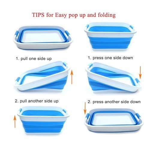 SAMMART 41L (10.8 gallon) Collapsible Plastic Laundry Basket - Foldable Pop Up Storage Container/Organizer - Portable Washing Tub - Space Saving Hamper/Basket (Rectangular Sky Blue)