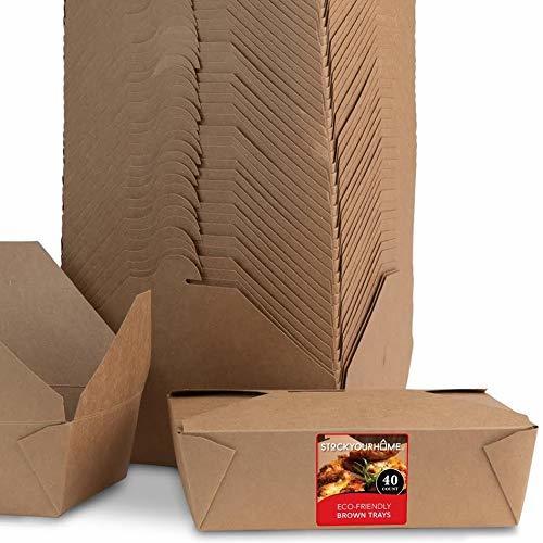 Stock Your Home Microwaveable Kraft Brown Take Out Boxes 71 oz (40 Pack) Leak and Grease Resistant Food Containers - Recyclable Lunch Box - to Go Containers for Restaurants Catering and Parties