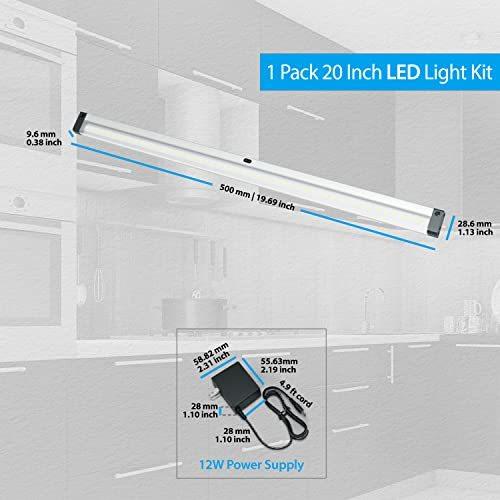 EShine Hand Wave Activated Under Cabinet LED Lighting Kit Dimmable 1-Pack 20 in - Touchless Dimming Control Black Under Counter Lights for Kitchen Garage Office Desk - Cool White (6000K)