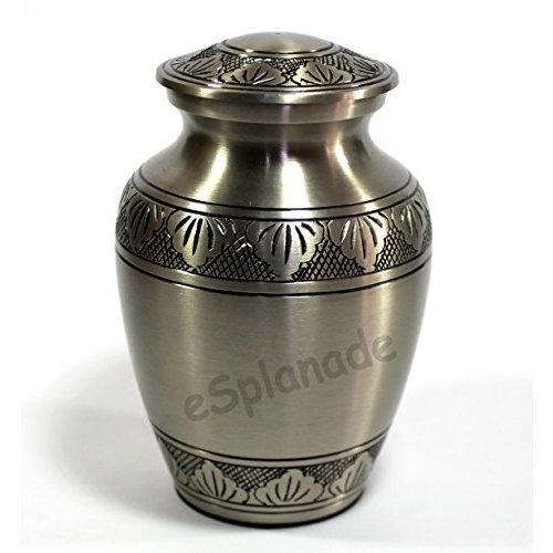 eSplanade Mother Of Pearl Brass Cremation urn Memorials urns Container Jar Pot | Brass Urns | Metal Urn | Burial Urn | Memorial Urn (Steel Look)