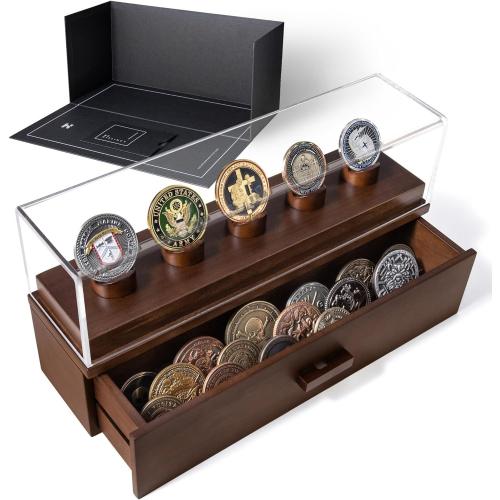 Premium Challenge Coin Display Case for Dad – Preserve The Memories with The Coin Deck – Military Coin Display Case and Wooden Challenge Coin Holder – Lifetime Assurance Included The Coin Deck Walnut