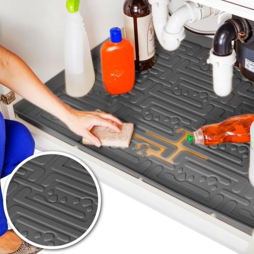 Xtreme Mats Under Sink Mat for Cabinets (Grey 19 1/4 x 19 1/4) Shelf Liner Prevents Leak Damage in Bathroom Vanity Cabinets Flexible Undersink Driptray Multi-Purpose Waterproof Utility BootTray