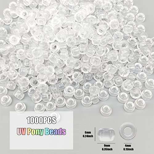 Auvoau 1000Pcs UV Pony Beads Bracelet 9mm Solar Magic BeadsUV Sensitive Color Changing Beads for NecklaceHair Beads for BraidsKey ChainJewelry Making (Change Color in The Ultraviolet)