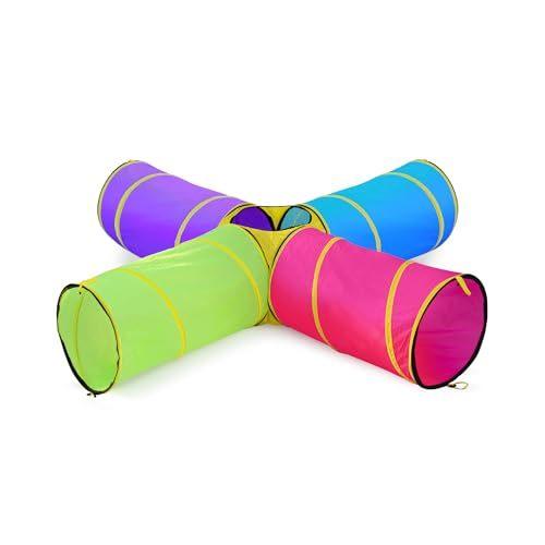 Hide N Side Kids Play Tunnels Indoor Outdoor Crawl Through Tunnel for Kids Dog Toddler Babies Children Pop up Tunnel Gift Toy (Multi 4 Way)