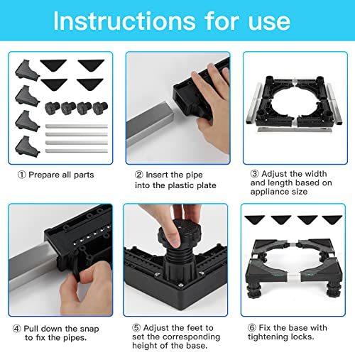 Nefish Mini Fridge Stand Universal Raised Base Adjustable Refrigerator Stands with 4 Strong Feet Washing Machine Pedestal Multi-Functional Bases for Dryer (Black)