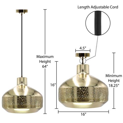 Sorrento 1-Light Gold Hanging Pendant with Metal Shade