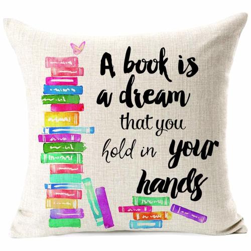 Classroom Pillows A Book Is A Dream You Hold In Your Hands Cotton Linen Throw Pillow Case Cushion Cover Gifts for Book Lovers Librarian Reading 18x18 Inches New Home Office Indoor Decorative