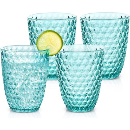 BELLAFORTE Shatterproof Tritan Plastic Short Tumbler, Set of 4, 12 oz - Laguna Beach Drinking Glasses - Unbreakable Glasses for Indoor and Outdoor Use - BPA Free - Blue