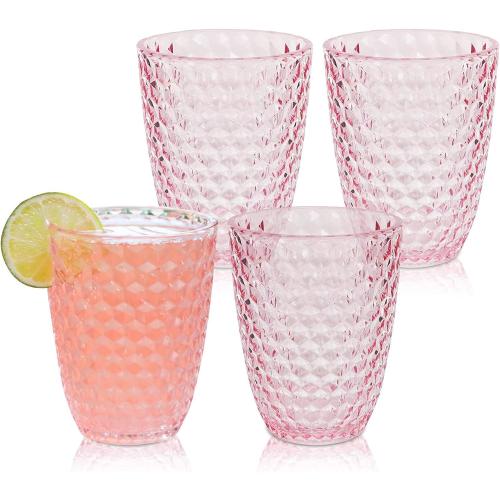BELLAFORTE Shatterproof Tritan Plastic Short Tumbler, Set of 4, 12 oz - Laguna Beach Drinking Glasses - Unbreakable Glasses for Indoor and Outdoor Use - BPA Free - Pink