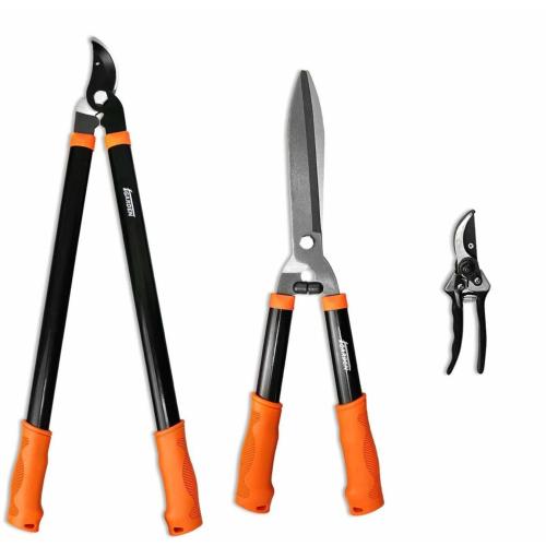 Coarbor 3 Piece Garden Tools Hedge Shear Trimmer Bypass Lopper Pruning Shears Ideal for Tree Branches Pruning Sharp Shrubs and Other Yard Work