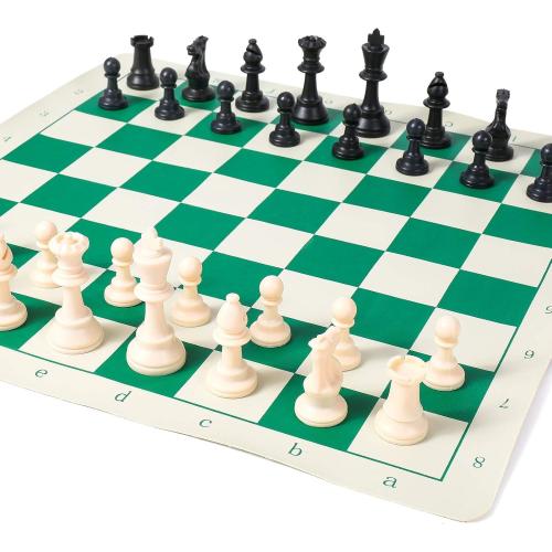 StonKraft 17'' x 17'' Tournament Chess Vinyl with Extra Queen, Green