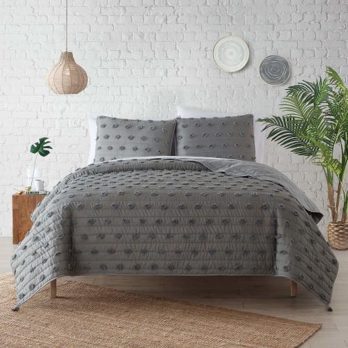 MUDD Eyelash Hypoallergenic Wrinkle Resistant Woven Microfiber 2-Piece Quilt Set (1 Quilt and 1 Sham) Twin Grey