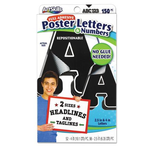 4 in. and 2 in. Black Adhesive Alphabet Letter and Number Stickers for Crafts, School Projects and Signs (150-Pieces)