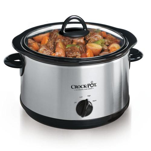 Size 4.5 Qt. color silver White Manual Slow Cooker with Glass Lid and Keep Warm Setting