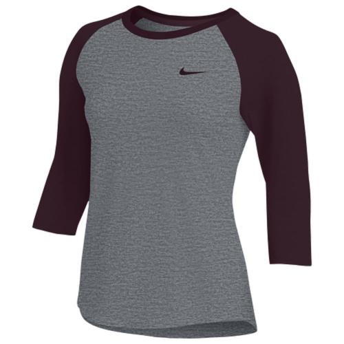 Nike Women’s Team 3/4 Raglan Dark Grey Heather/Dark Maroon Medium