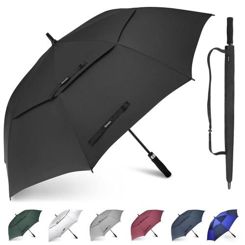 Gonex 62 Inch Silver Extra Large Golf Umbrella Automatic Open Travel Rain Umbrella with Windproof Water Resistant Double Canopy Oversize Vented Umbrellas for 2-3 Men and UV protection Black