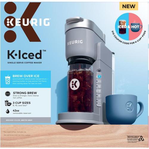 Iced Gray Single Serve One Cup Coffee Maker with Iced Button