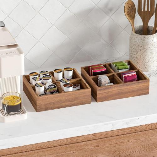 Seville Classics 4-Piece Acacia Wood Expandable Drawer Storage Organizer Box Set 11.85 in. W to 18.4 in. W x 17.5 in. D x 2.5 in. H Brown