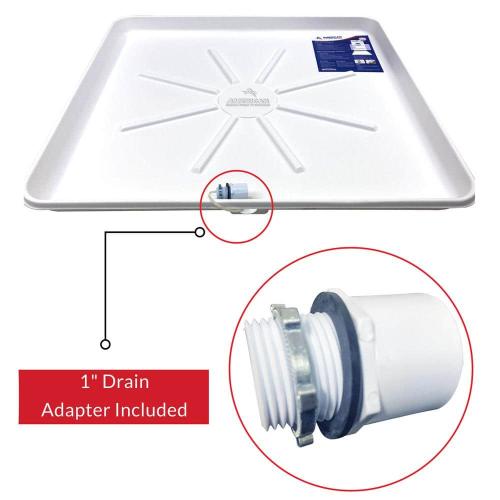 30 in. x 28 in. Pre-drilled Plastic Washing Machine Drain Pan with Drainhose Adapter