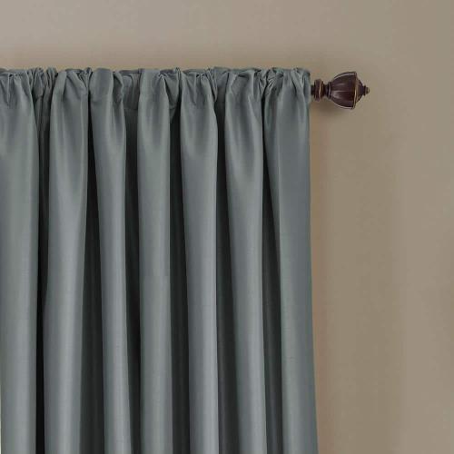Dusty Blue Faux Silk Rod Pocket Blackout Curtain - 52 in. W x 36 in. L