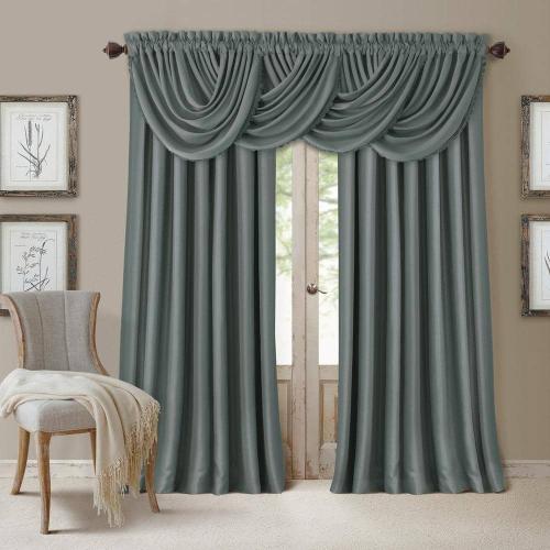 Dusty Blue Faux Silk Rod Pocket Blackout Curtain - 52 in. W x 36 in. L