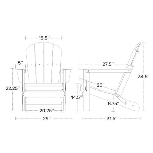 Laguna Fade Resistant Outdoor Patio HDPE Poly Plastic Classic Folding Adirondack Lawn Chair in Gray