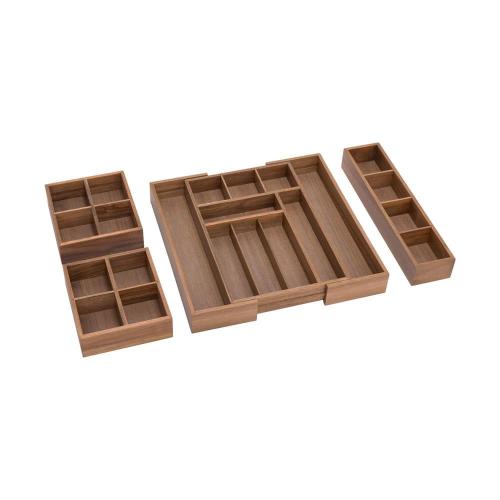 Seville Classics 4-Piece Acacia Wood Expandable Drawer Storage Organizer Box Set 11.85 in. W to 18.4 in. W x 17.5 in. D x 2.5 in. H Brown