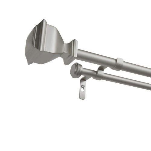 Napoleon Double 66 in. - 120 in. Adjustable 3/4 in. Double Curtain Rod Kit in Matte Silver with Finial